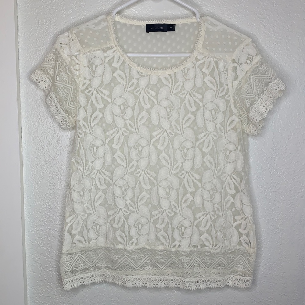 The Limited Ivory Lace Blouse XS Sheer Coquette Bridal Soft Feminine Top